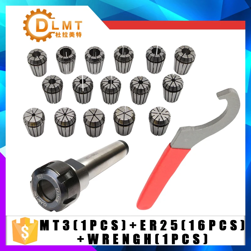 15Pc ER25 Collet Tool+MT3 ER25 Collet Chuck Holder Fixed 1Pc and 1Pc Spanner form CNC Milling Lathe tool MT2 MT4 Hot Sale