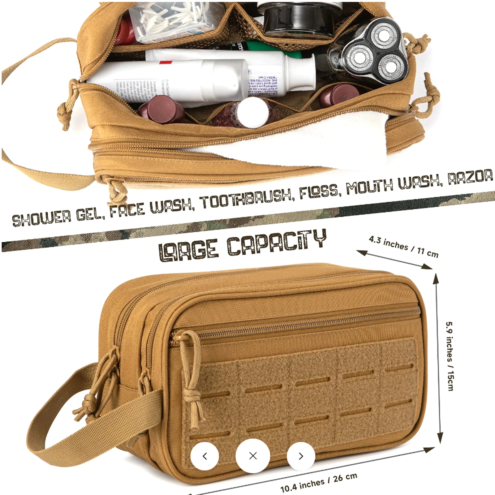 Waterproof Tactical Toiletry Bag for Men with Molle Pouches