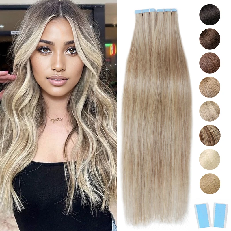 Human Hair Extensions Hair Extensions Tape in 20PCS 12-24"