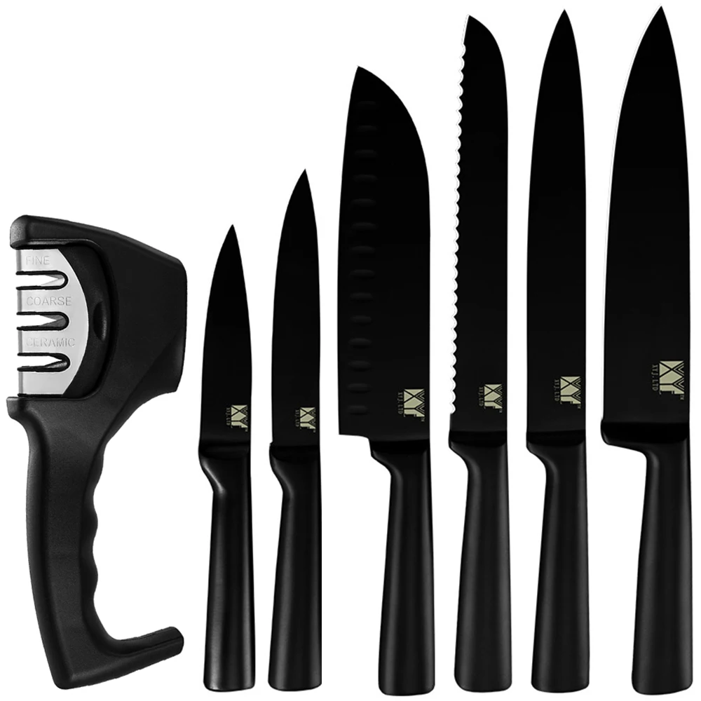7PCS Kitchen Knife Set Kitchen Chopper Slicing Mear Chef Knife Marble  Textured Handle Gift Sets Tool Holder with Knife Sharpener - AliExpress