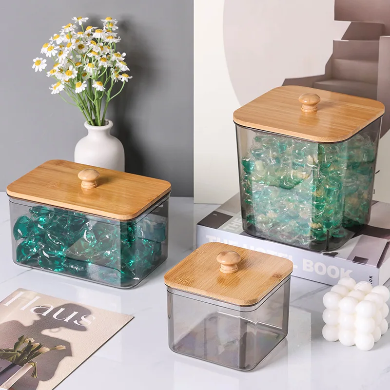 Acrylic Dryer Sheet Holder Container for Laundry Room Dryer Sheet Dispenser Box Laundry Room Organizer Jars with Bamboo Lid 2