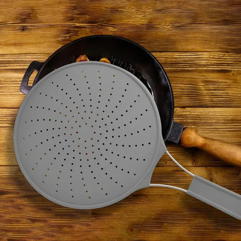 

Silicone Kitchen Splatter Screen With Handle Heat-resisting Oil Splash Guard Drain Board Cover Kitchen Frying Pan Lid