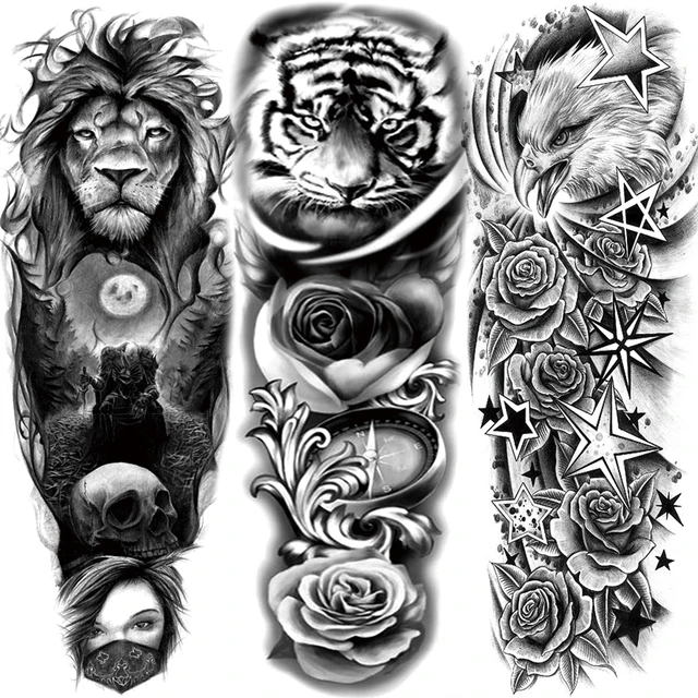 Preto vampiro borboleta tatuagens temporárias para mulheres adulto rosa  flor crânio tigre leão falso tatuagem sexy à prova dwaterproof água tatoo  adesivo - AliExpress