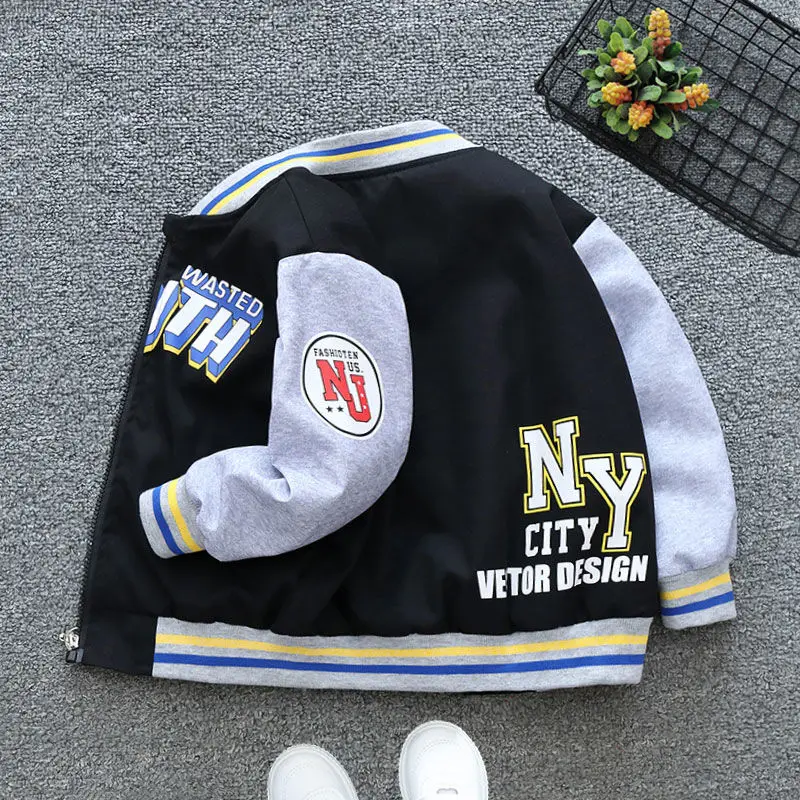Letter Hooded Jackets Girls Boys Spring Autumn Sports Coats 2-12 Years Children Cartoon Outerwear Kids Casual Clothes