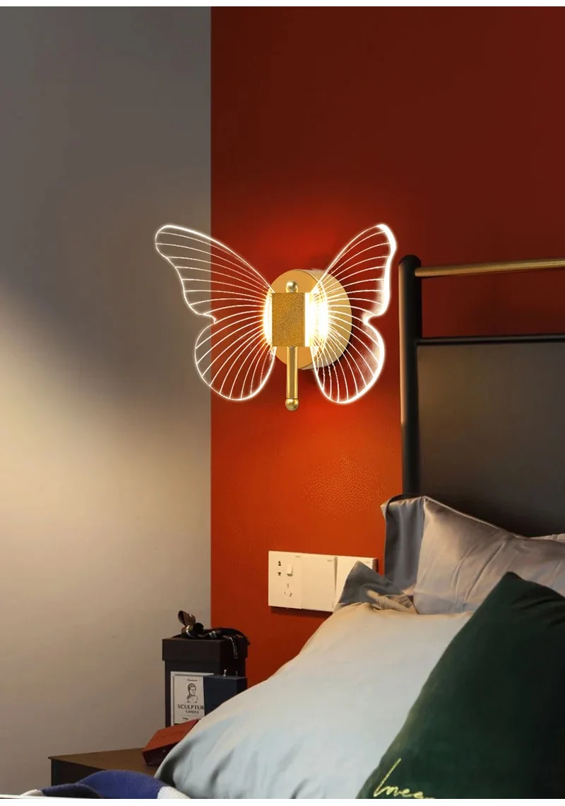 Butterfly LED Wall Lamp Indoor Lighting Home Bedroom Bedside Pendant Lamps Living Room Decoration Interior Wall Light Hanging