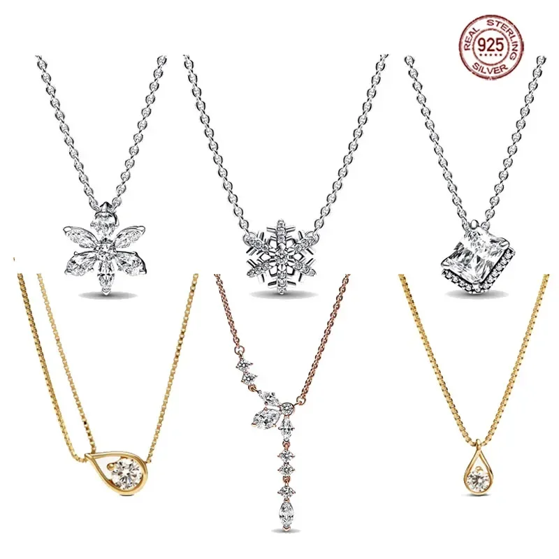 

2023 Classic 925 Sterling Silver Shiny Snowflake Pendant Jewelry Necklace fit Original Luxury Beads DIY Exquisite Gift