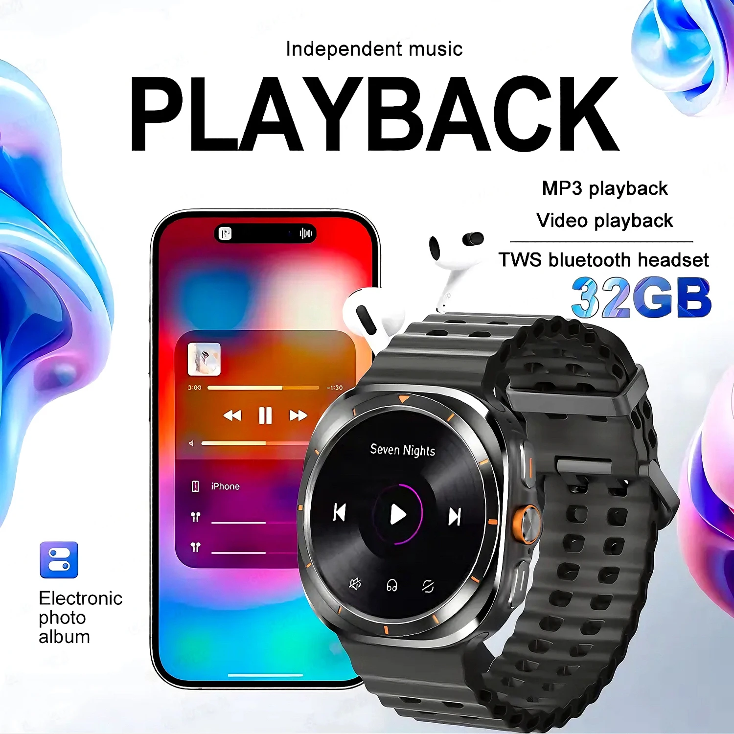 2025New DT Watch Ultra Smart Watch 32Gb Memory Local Music Bluetooth Call Compass 3D Menu Wireless Charging Series 7 Smartwatch