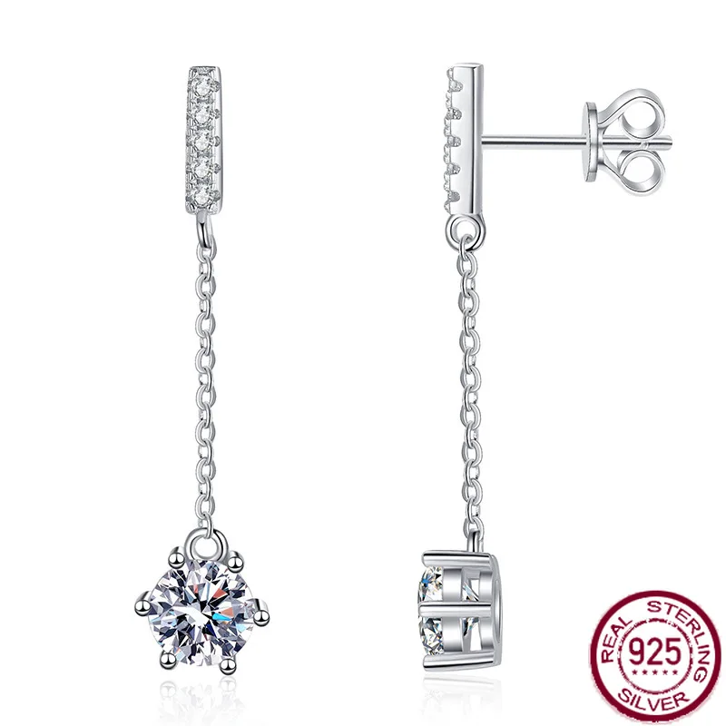 S925 Silver Ear Nail Mosang Diamond Korean Version Tassel Six Claw D Color One Carat Ear Thread Jewelry Wholesale