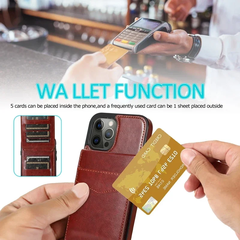 Elegant Leather Flip Wallet Case with Card Holder - Premium Business Cover