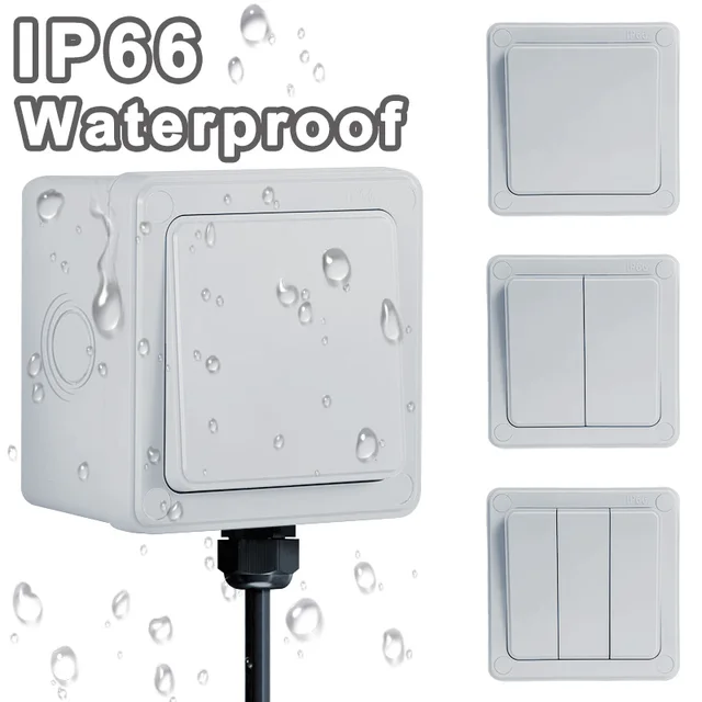 ​​IP66 Outdoor Wall Switch 16A Weatherproof Push Button - 1/2/3 Gang Electrical for Garden/Patio/Exterior Use​ 1