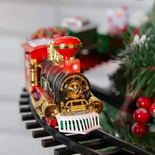 Battery Operate Railway Train with Sound&Light Railway Car Toys Christmas Train Tree Decoration Track  Electric Toys for Kids 3