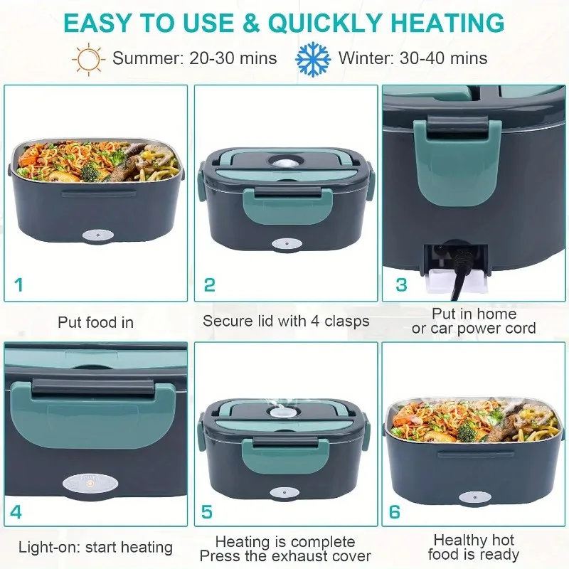 Portable Electric Food Warmer Lunch Box 1.5L 60W - Leak Proof Food Heater for Car, Home, Office & Travel 2