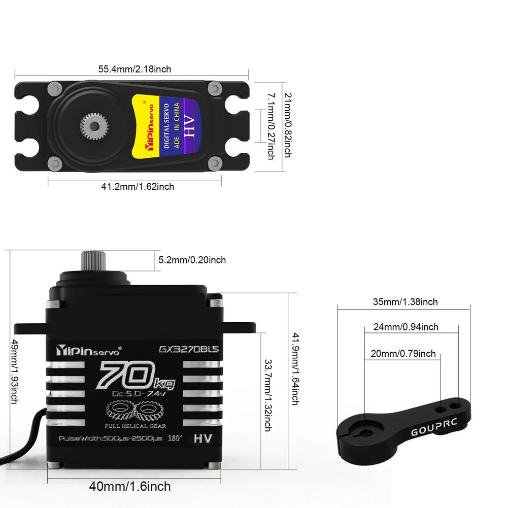 Servomoteur Brushless 70KG 7.4V avec engrenages obliques, parfait pour bateaux et modèles RC 1/8 1/10 1/12