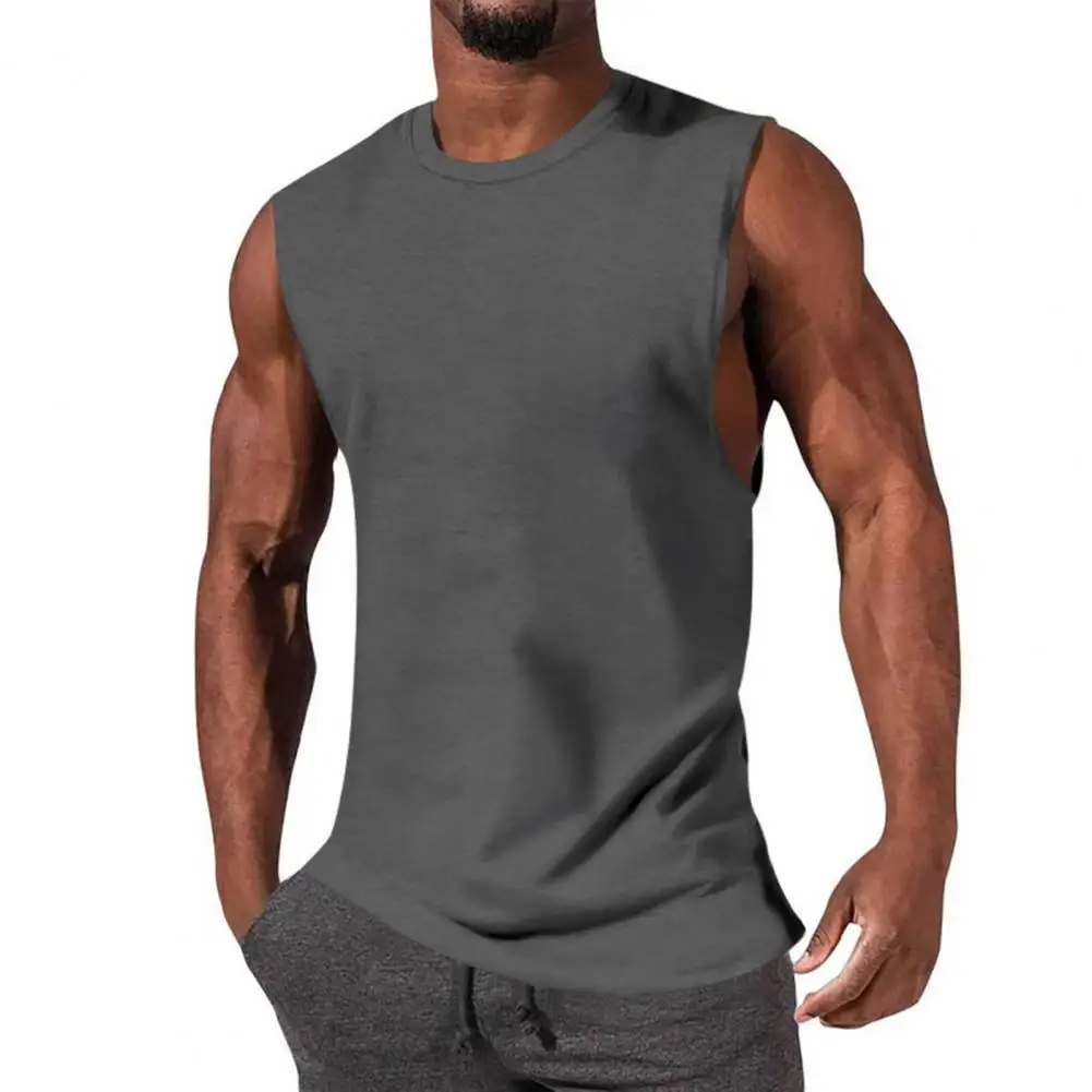 Description Picture 4 of itemRound Neck Men Vest Men's Solid Color O-neck Sport Vest for Bodybuilding Fitness Sleeveless Loose Fit for Streetwear for Men