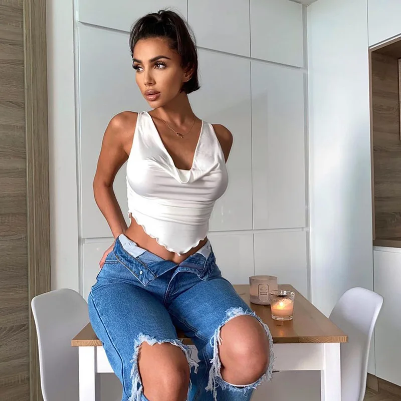 Y2K European and American women's summer low cut vest sexy sleeveless shirt