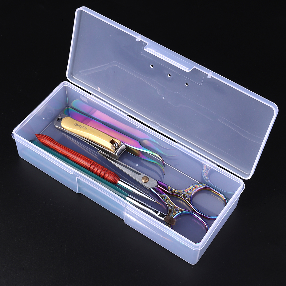 Nail Art Storage Box Nail Accessories Organizer Clear Cuboid Plastic Container Packaging Case For Pen Brush File Manicure Tools