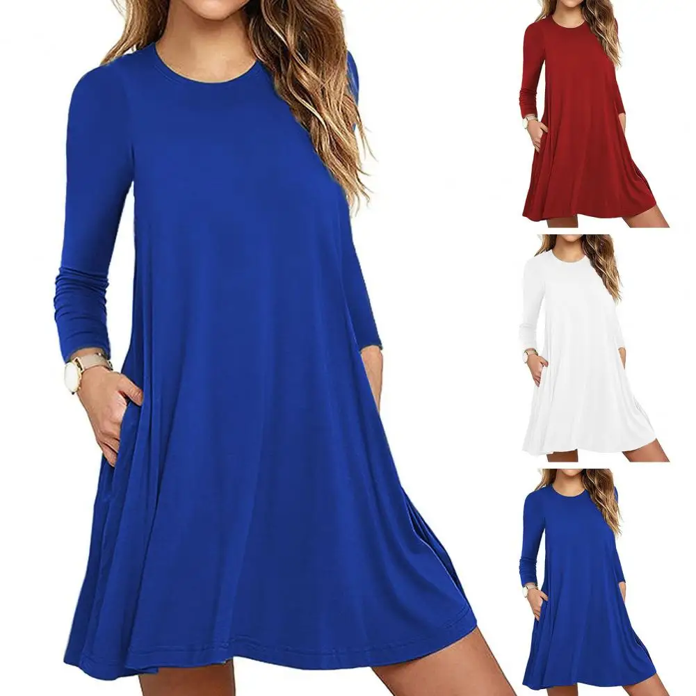 

Women Long Sleeve Dress Women Dress Soft Breathable Women's A-line Dress Loose Fit Long Sleeve Above Knee Length for Fall Spring