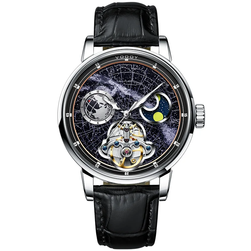 

Luxury Automatic Mechanical Watch For Men Hollow Tourbillon Waterproof Luminous Moon Phases Leather Men's Watches Montre Homme