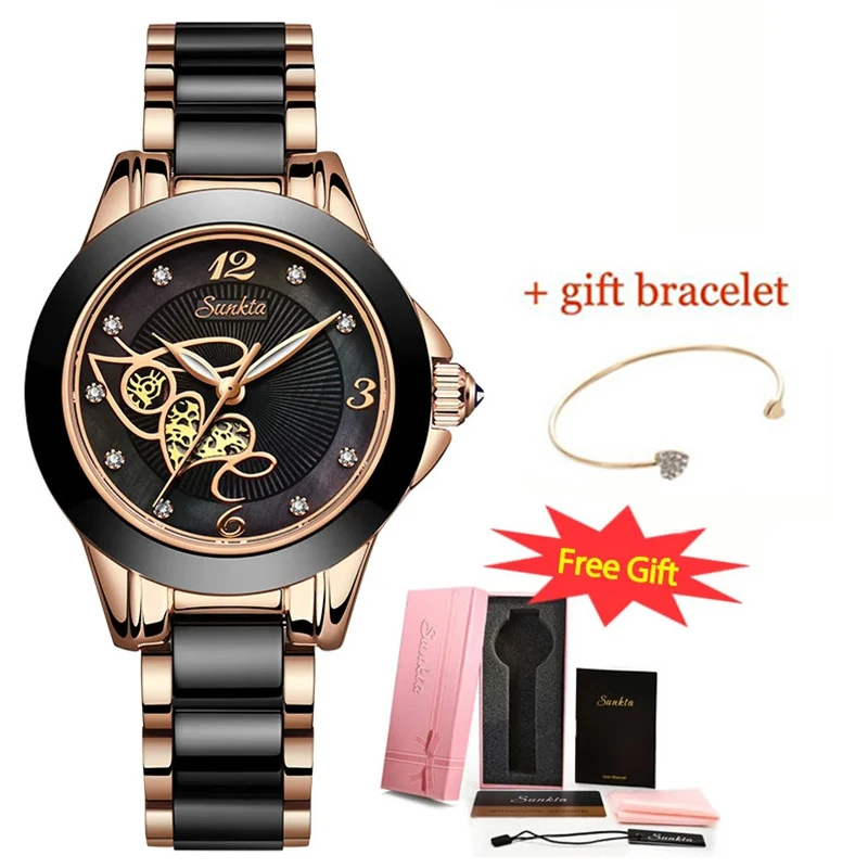LIGE Brand SUNKTA Luxury Ladies Watch Black Ceramic Diamond Waterproof Quartz Watch for Women Wristwatch Clock Relogios Feminino 6