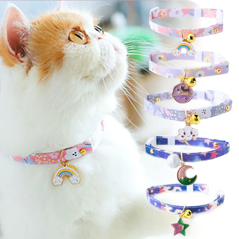 Cute Multicolor Cat Collar Pet Collar Kitten Dog Tie Adjustable Neck Strap  Puppy Cat Necklace Star Cat with Bell Collar - AliExpress