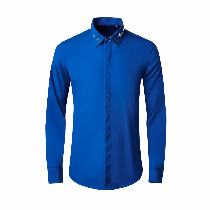

New Fashion High Quality Spring Summer Decoration Long Sleeve Men Fashion Collar Alloy Casual Shirts Plus Size M L XL 2XL 3XL4XL