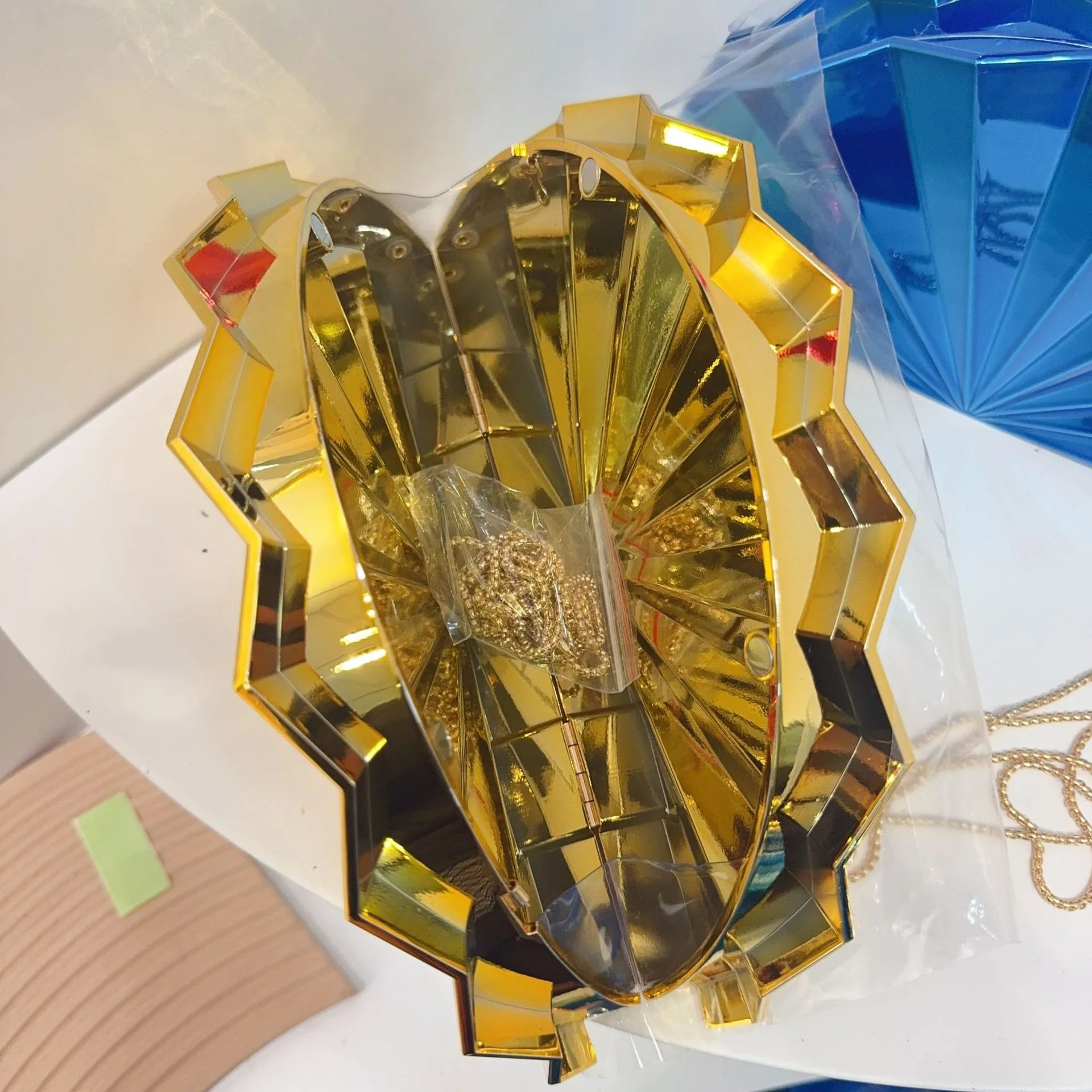 Gold acrylic box bag front