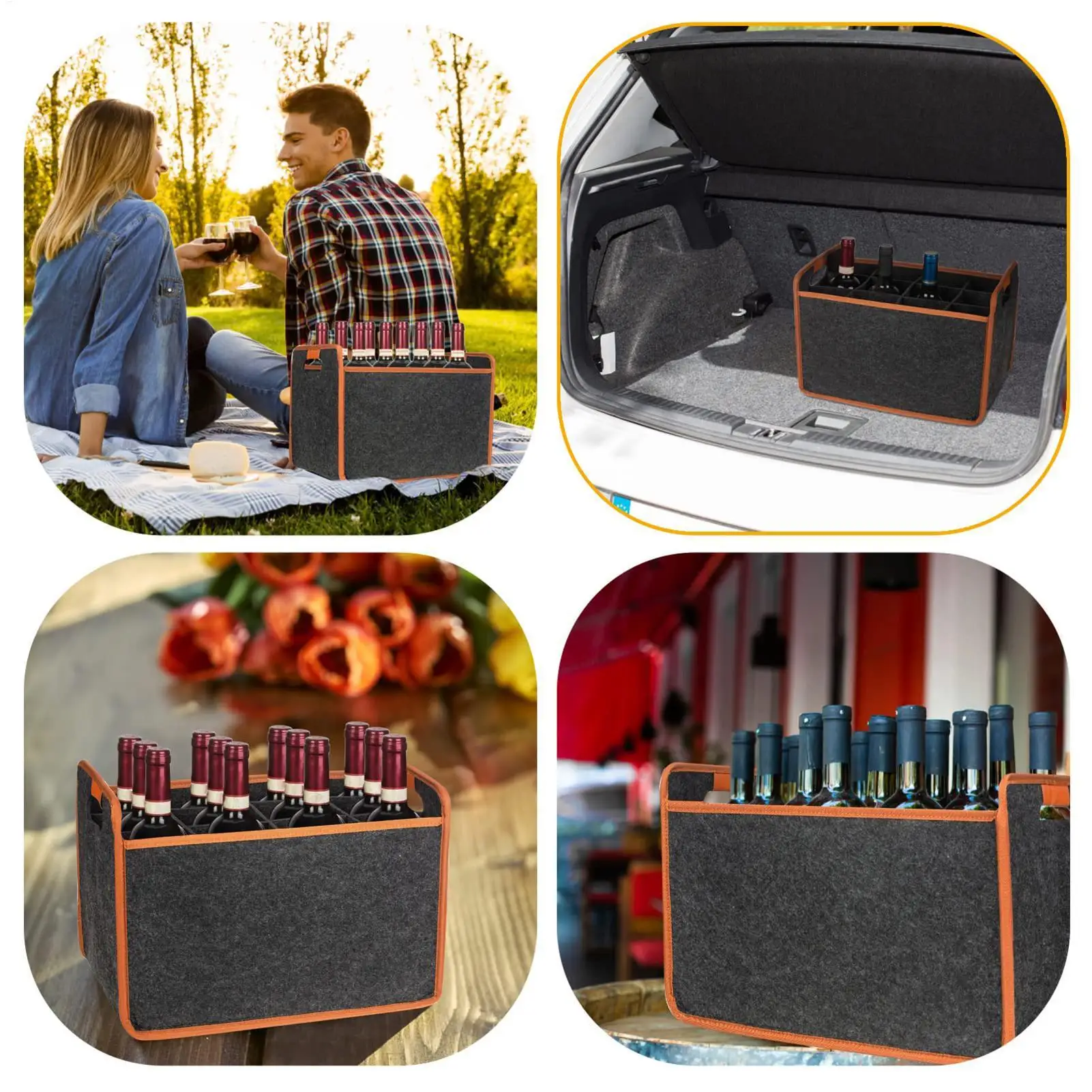 Wine Travel Bag 12-Bottle Felt Wine Carrier Storage Box with Divider Liquor Bottle Tote with Comfort Handle Portable Wine Tote