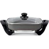 Non-Stick Electric Skillet with Tempered Glass Lid,Black and Grey,Deep-Dish Frying Pan,12"x12" Cooking Surface,One-Pot Cooking 1