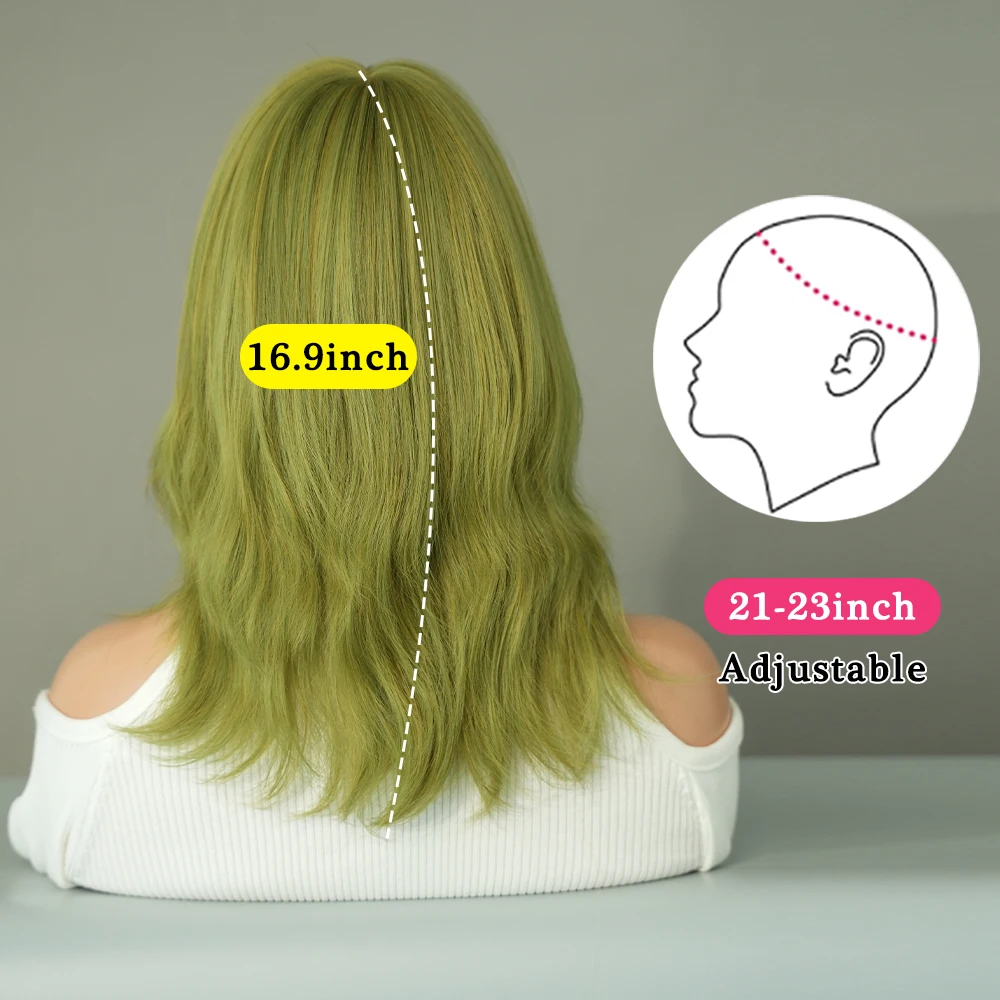 Matcha Green Wig for Women Synthetic Bob Hair Wig Shoulder Length Wavy Wig Cosplay Party Female Fake Hair Halloween Wig