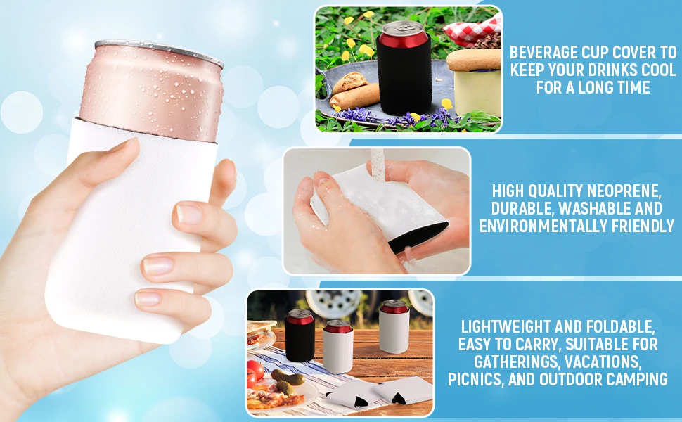 Lightweight Can Coolers Sleeves Soft Insulated Reusable for Water Bottles Hot Cold Drink Soda Cans Cooling Covers Supply 10pcs