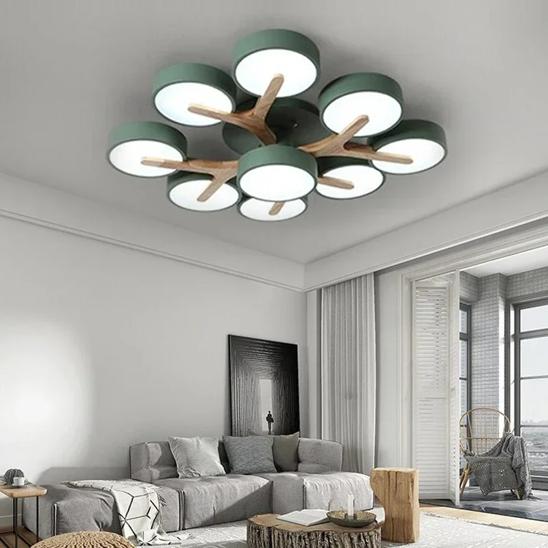 

New Modern Nordic Wood LED Chandelier For Living Room Children Bedroom Chalet Dining Room Kitchen Ceiling Lamp Grey Design Light