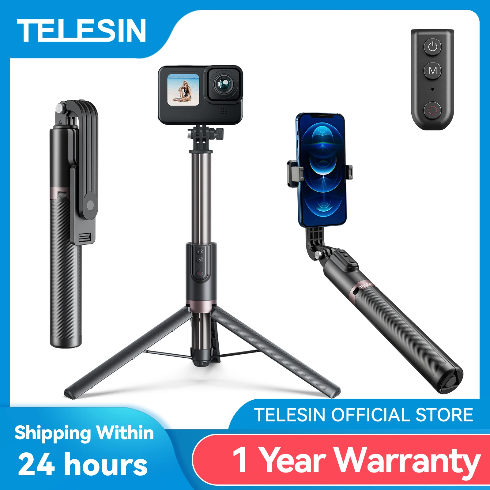 TELESIN 1.3M Selfie Stick Tripod Wireless Bluetooth Remote Control for GoPro Insta 360 DJI Action Camera For Smart Phone selfie stick tripod,selfie stick,sports camera selfie stick,cell phone selfie stick,smartphone selfie stick,phone selfie tripod