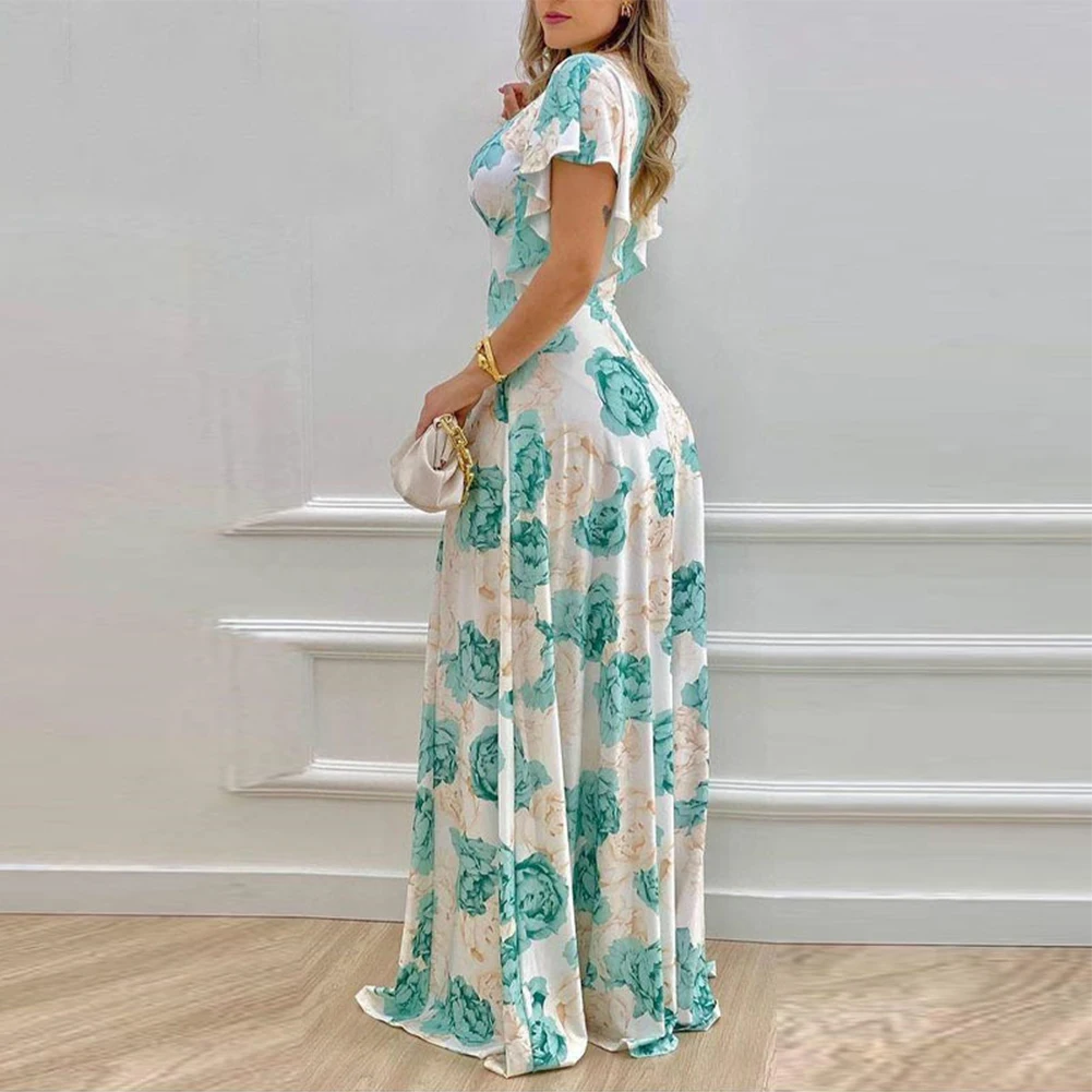 

Flower Print Womens Dress Women Long Dress Beach Breathable Daily Elegant High Waist Holiday Maxi Dress Plus Size