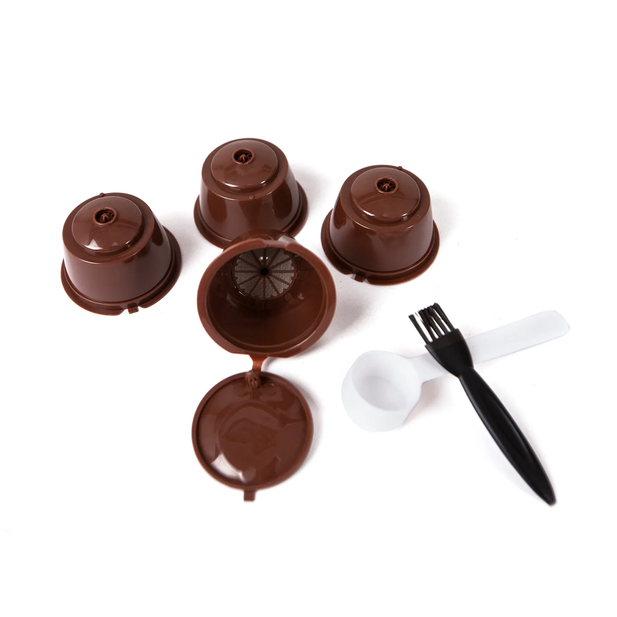 4Pcs Reusable Coffee Capsule Filter Cup Coffee Capsule Filters For Nespresso Dolce Gusto With Spoon Brush Kitchen Tools