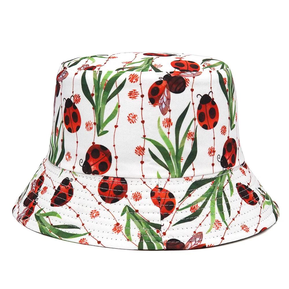 2022 Fashion Women's Floral Insect Print Bucket Hat Outdoor Travel Vacation Sunshade Fisherman Hat 4