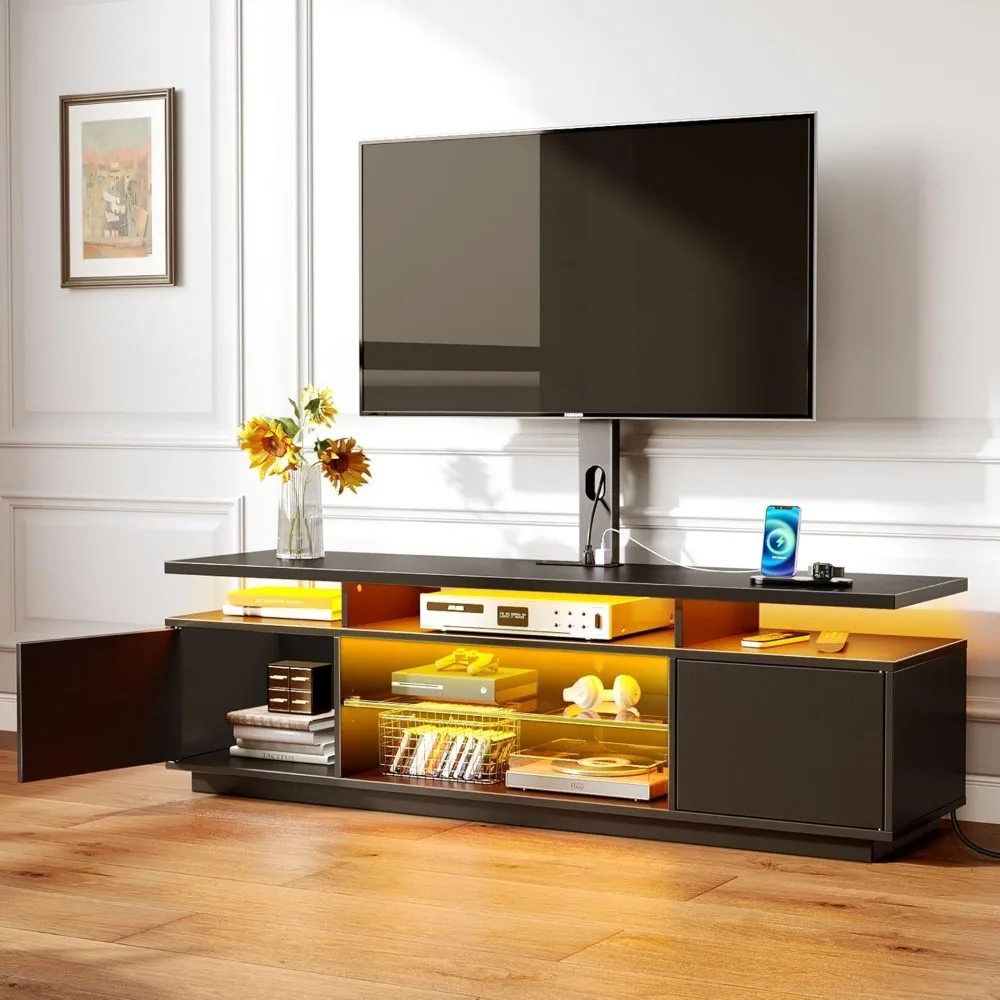 Modern 51.2" TV Stand with Mount and Power Outlet - Adjustable Swivel TV Stand for 32-70 Inch TVs 5