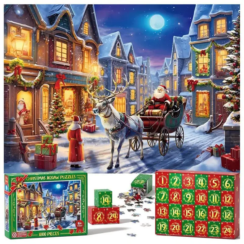 

Christmas Advent Calendar Family Christmas Street Scene Jigsaw Puzzles Toys 24 Days Countdown Surprise Gifts For Kids Boys Girls