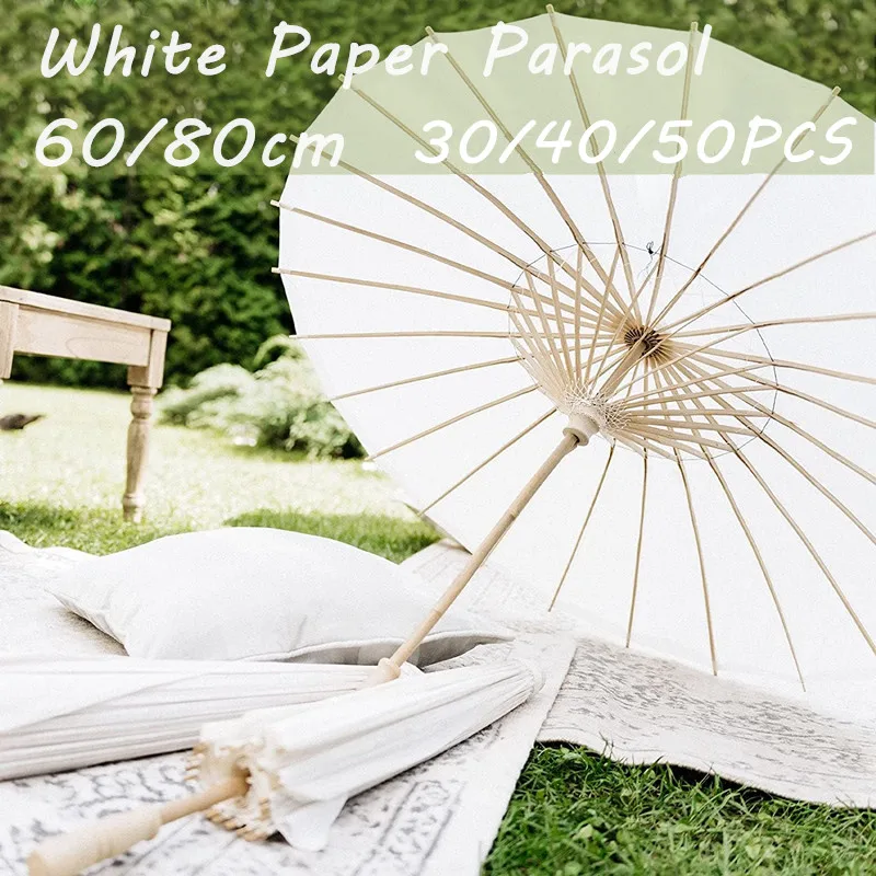 White Bridal Umbrellas for Weddings 33 Inches Paper Decorative Chinese Japanese Parasol Umbrella DIY Painting Paper Sun umbrella bridal lace parasol set