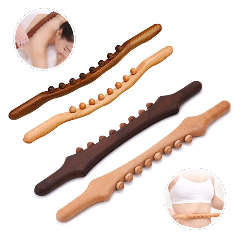 

Massager for Body Natural Carbonized Wood Scraping Massage Stick Back Massager Scrape Therapy SPA Beauty Salon Rolling Steel Rod