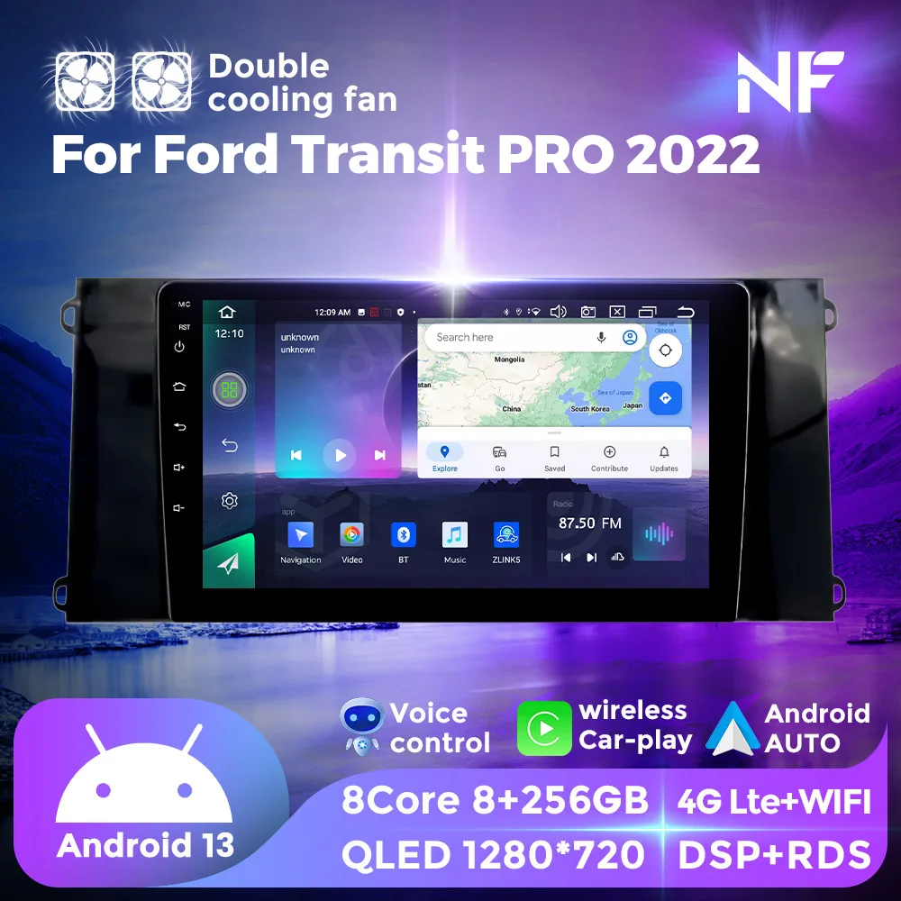 

Carplay 4G WIFI For Ford New Era Transit PRO 2021 Android13 8+256G Car Radio stereo Multimedia Player QLED 2K Screen GPS DSP