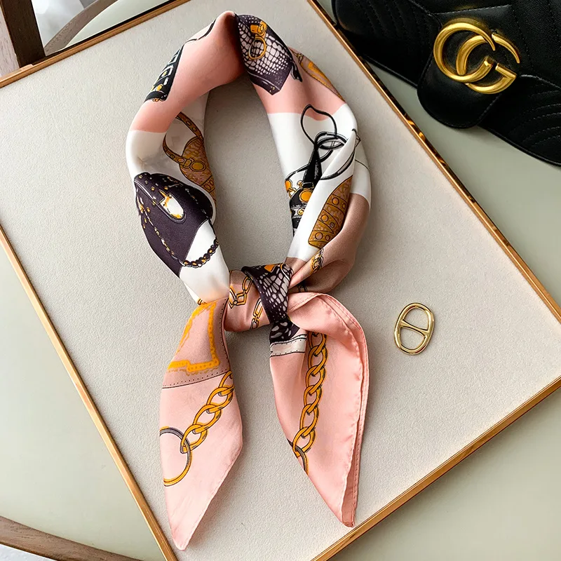 

70cm Silk Feeling Square Scarf Women Fashion Spring Neck Tie Female Hair Hand Bag Wirst Foulard Headkerchief Hijab Banana 2022