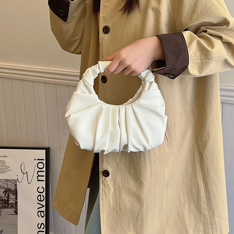 Fashion Pleated Handlebags for Women PU Cloud Bags Leisure Armpit Bag Shopping Shoulder Bags Dumpling Handbag Female Hand Bags