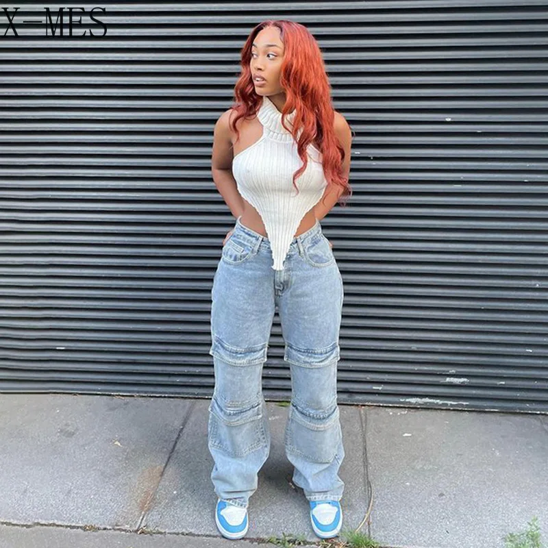 

Vintage Cargo Jeans Woman Y2k Streetwear High Waisted Pockets Trousers Baggy Casual Denim Pants Straight Korean Oversize Jeans