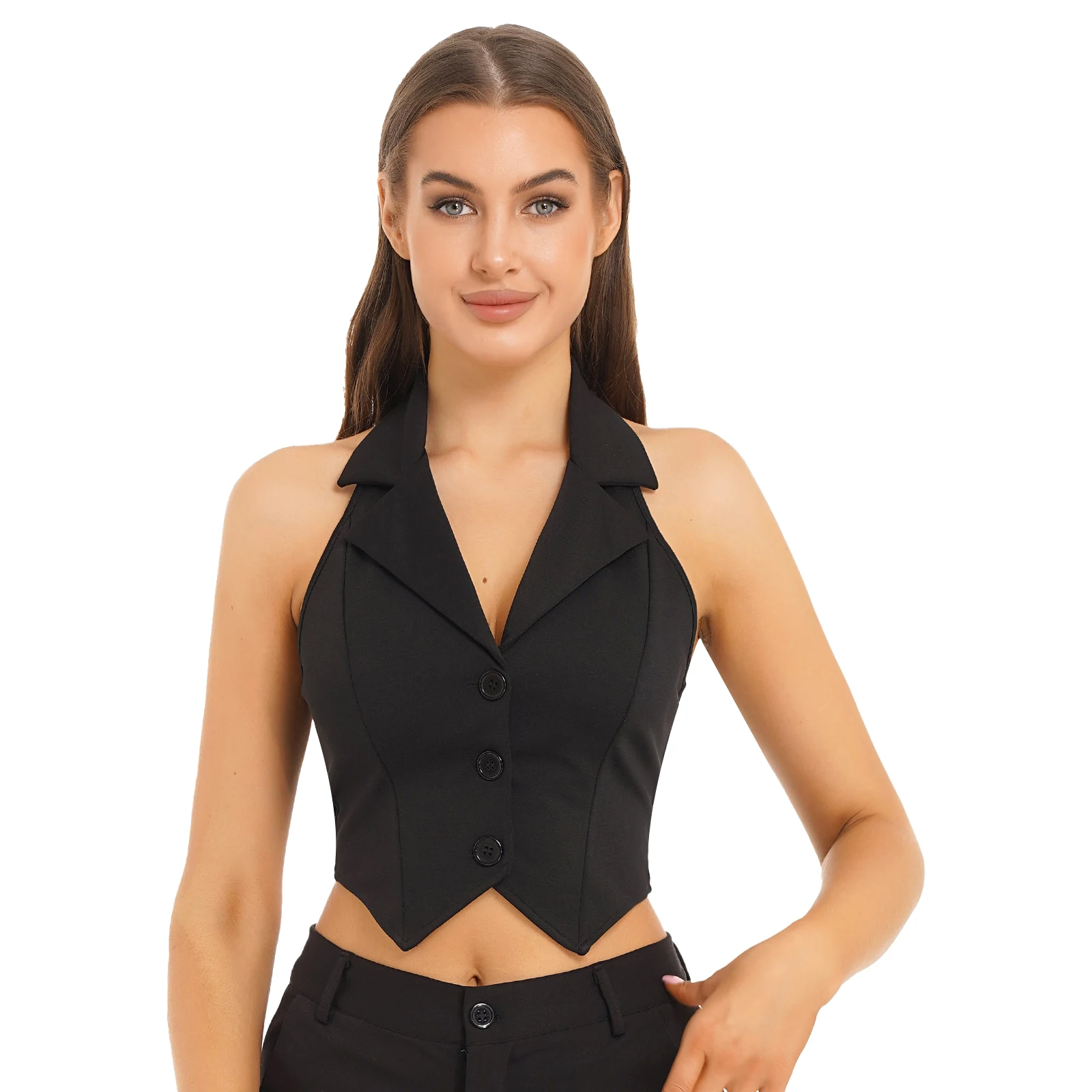Women's Vests Halter Neck Office Ladies Crop Tops V-Neck Formal Elegant OL Waistcoat Suits Vest Business Work Wear Mujer 2