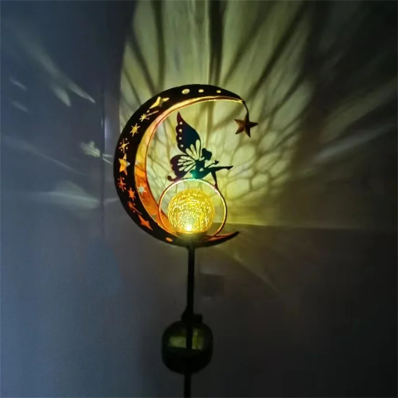 Animal FairyMoonSolarLight fo LawnOutdoor Ornament, Creative Decorative Iron Hollow Crack Ball Lamp, Angle Art Led Sunlight, New
