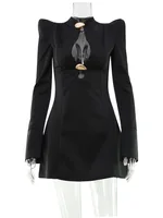 Ahagaga Elegant Women's Mini Dresses Solid Sexy Bodycon Slim Fit Hollow Out Regular Long Flare Sleeve A Line Trend Casual Female - Image 6