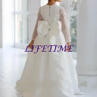 Customized Yellow Flower Girl Dress For Wedding Sequins Full Sleeves Knee Length Little Girl Birthday Party First Communion Gown