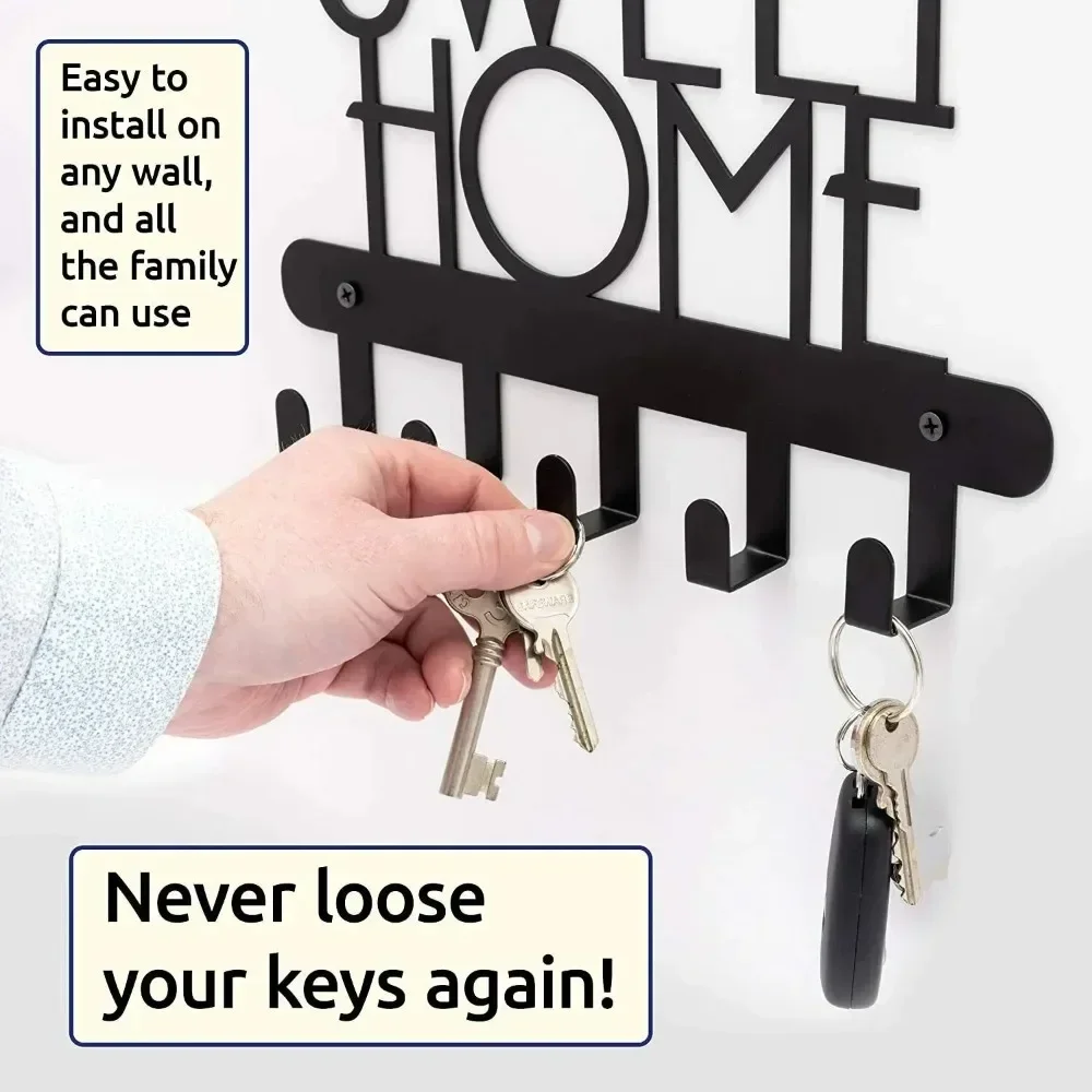 Crochet Key Holder for Wall, Home Sweet Home Sign 5 Hooks, Decorative Key Organizer Coat Rack Wall Mount Towel Rack Wall 4