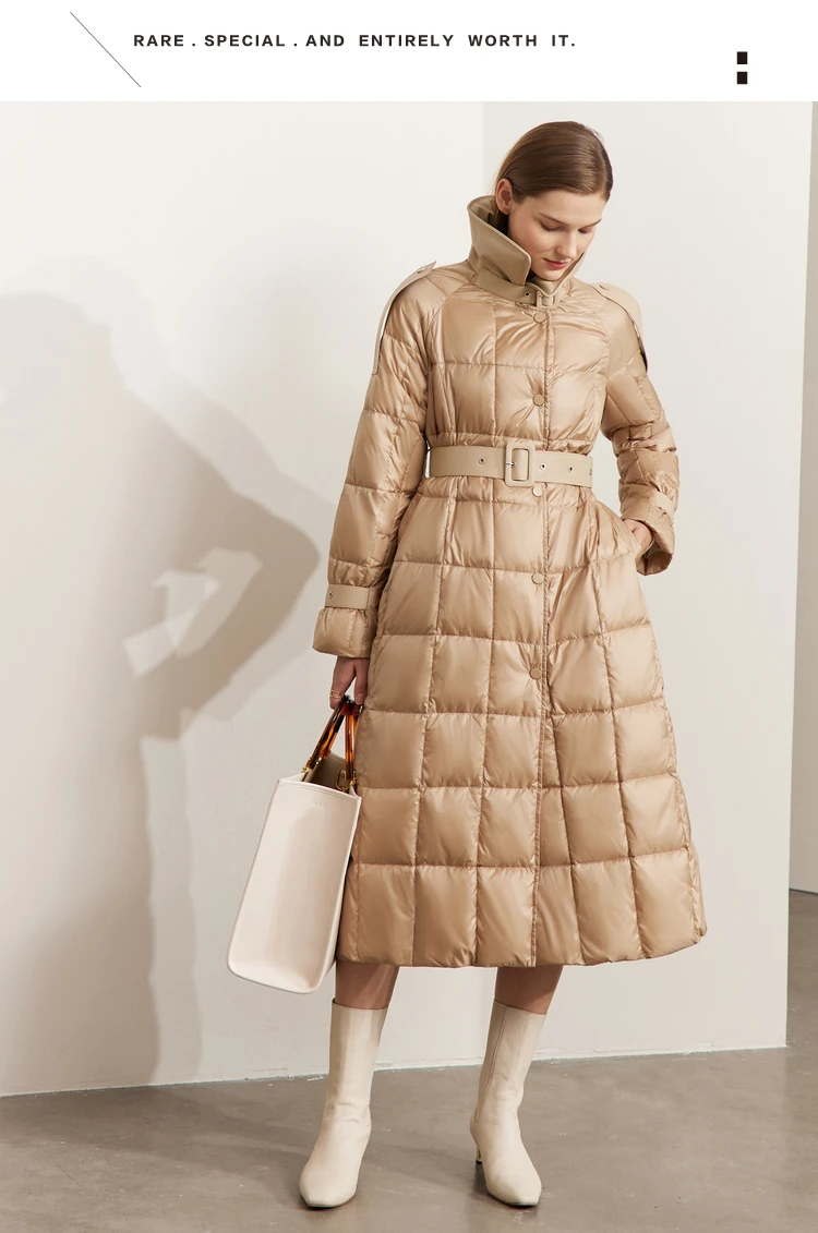AMII Minimalism Down Jacket Women 2022 Winter New Commuter Fashion Belt Design Solid Warm Antistatic Long Clothing Tops 12241180