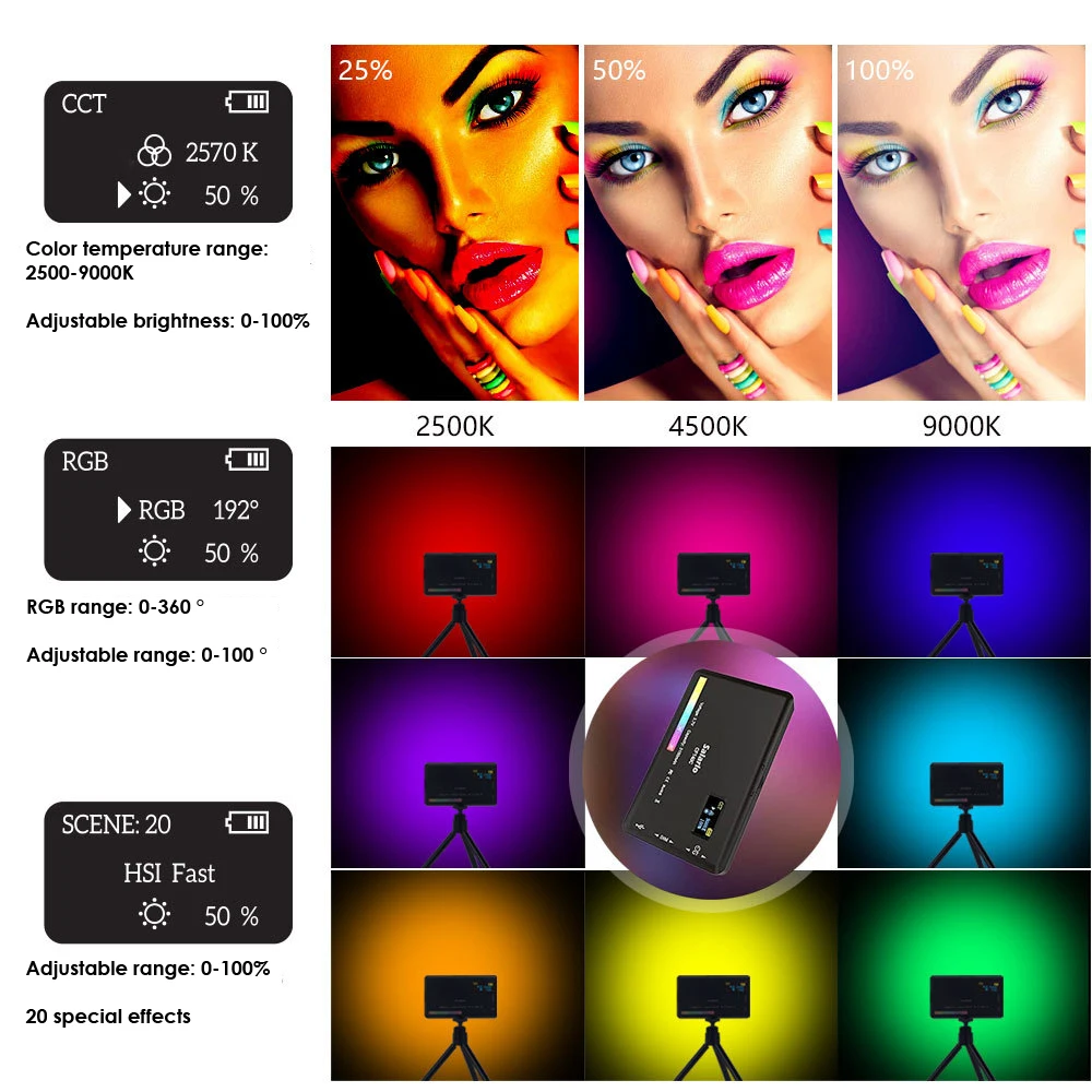 Ulanzi RGB LED 비디오 패널 라이트, 포켓 필 라이트, 밝기 조절, 라이브 스트리밍용 사진, LT002, 7 인치, 2500-9000K, 4000mAh